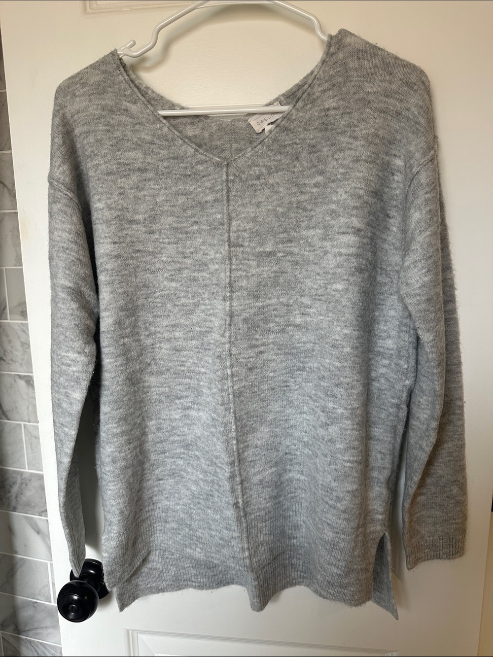 Caslon Heather Gray V-Neck Pullover Sweater